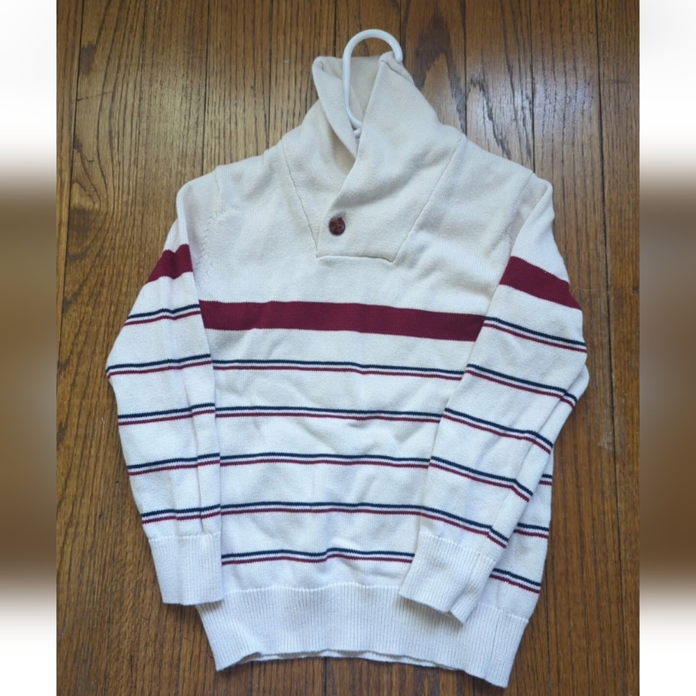 Hope & Henry XS Toddler Boy Cream Sweater With Blue And Maroon Stripes